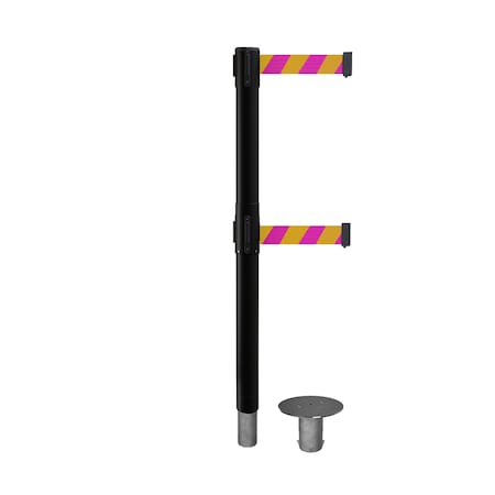 Montour Line Stanchion Dual Belt Bar.Removable Base Black Post 11ft.Mag/Ye Belt P400DR-BK-MYD-110